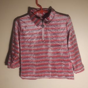 Jersey collared stripe  zip up shirt no size tag